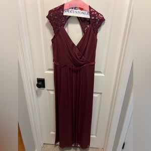 Burgundy lace bridesmaids dress